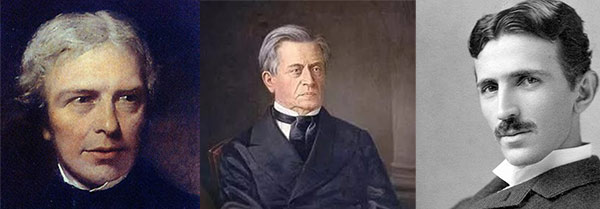 M.法拉第、J.亨利和N.特斯拉